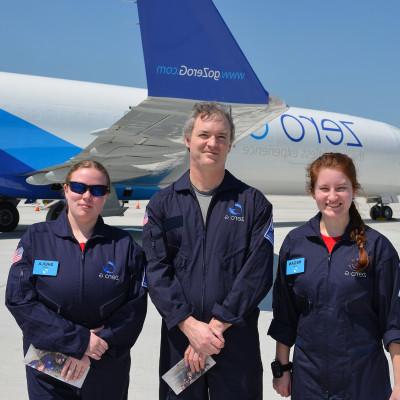 Prof. Kevin Crosby and students prepare for their zero-g flight.